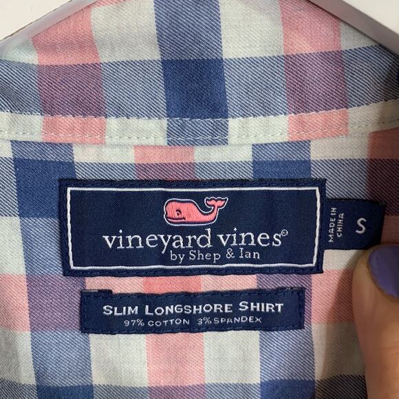 Vineyard Vines Button Down Gingham Plaid Slim Fit Longshore Shirt M-105 Sz S - Picture 3 of 8